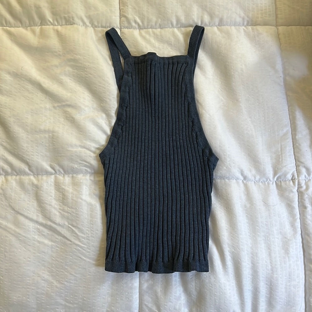 blue stretchy halter top